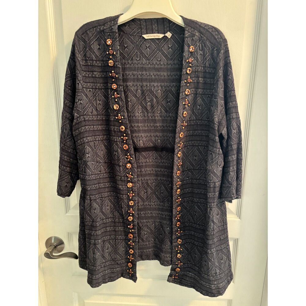 Soft Surroundings Open Front Cardigan Jacket Charcoal Grey Beaded Size XL